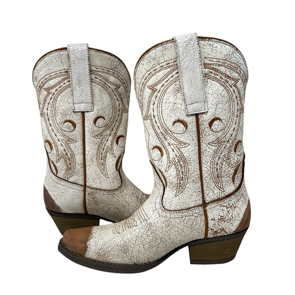 Sterling River Western Boots in White and Brown - Picture 4 of 11